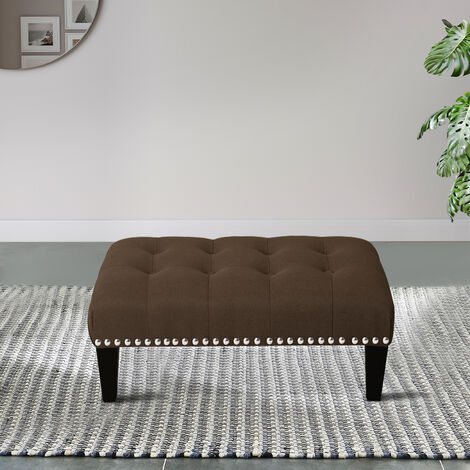 main image of "Brown Fabric Footstool Chesterfield Button Seat Bench Ottoman Pouffe Stool Coffee Table"