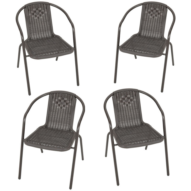 Image of Livingandhome - Brown Garden Rattan Stacking Chair, Set of 4