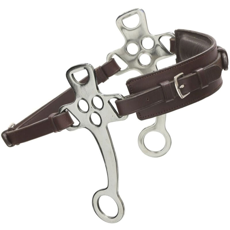 Marron - Hackamore en acier inoxydable avec tiges courtes, nez rembourré en cuir
