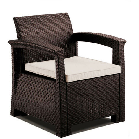 main image of "Brown Rattan Effect Armchair Cream Cushion Modern Outdoor Garden Patio Furniture"