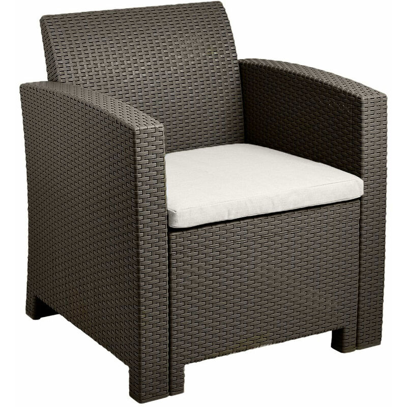 Brown Rattan Effect Armchair Cream Cushion Outdoor Garden Patio Furniture