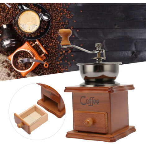 Broyeur à café manuel style vintage - Moulin à café pour maison, café, salon de thé - Acier inoxydable et noyer - Épaisseur ajustable