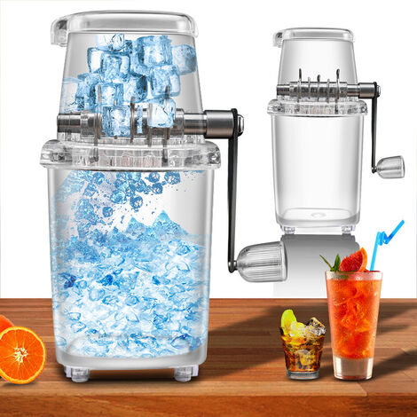 Broyeur à glace manuel rotatif pour cocktails, machine à fondu, smoothies, broyeur à glace, machine à glace, broyeur à glace, hachoir à boissons, hachoir à glace 1,25 l (transparent)