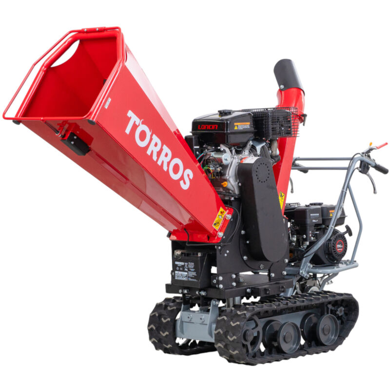 Torros - Broyeur de branches sur chenilles ø120mm 15CH 420cc essence démarrage électrique + brouette à moteur à chenilles plateau 300kg 6,5CH RHK122