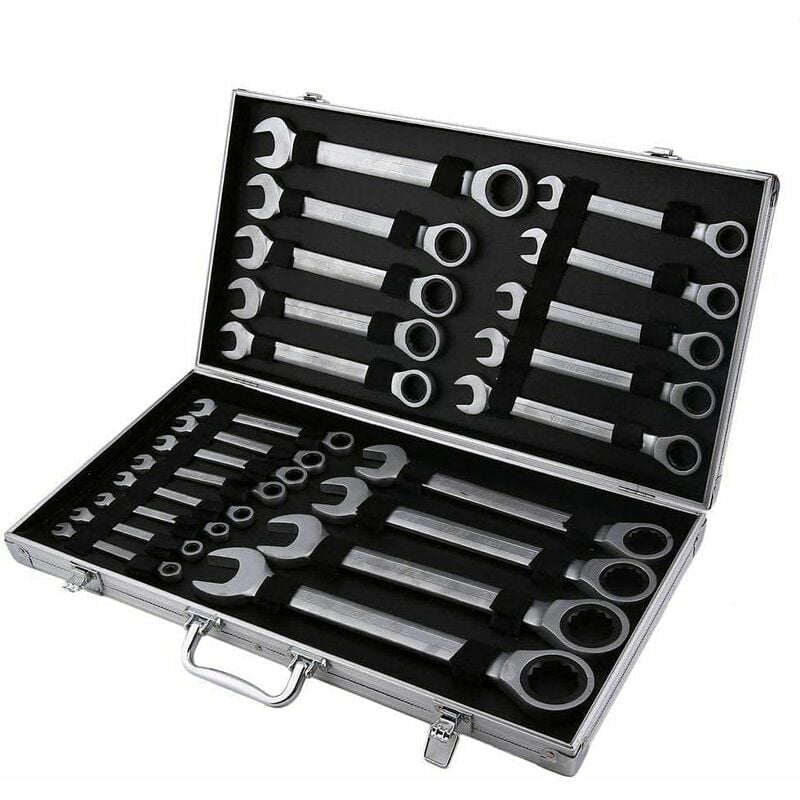 Jeu de 22 clés à cliquet 6-32 mm - Clé à fourche - Clé polygonale - Clé à cliquet