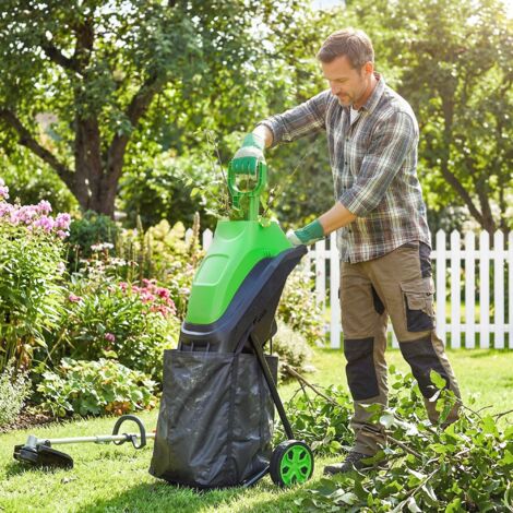 Broyeur de Végétaux Électrique 2500 W. Broyeur de Branches avec Sac de Collecte 45L. 4300 tr/min. 44x34x96cm. Vert