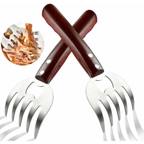 Broyeur de viande griffes fourche à griffes en acier inoxydable 8,6 pouces (environ 21,8 cm) broyeur de poulet avec manche en bois pour les fumeurs de barbecue Hacher le porc, le poulet (q59 - bois de