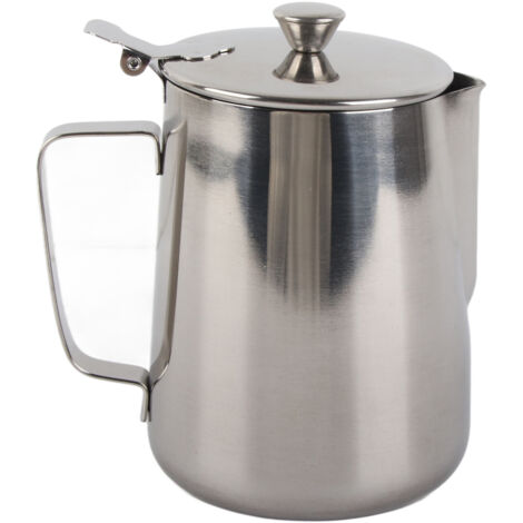 Brrnoo Premium Milchaufschäumkännchen aus Edelstahl mit Deckel, sicherer und stabiler Kaffeebecher für Latte Art, ergonomischer Griff für den Heimgebrauch