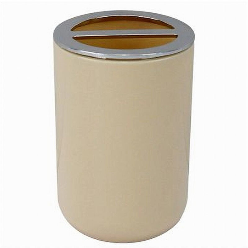 Trade Shop Traesio - Trade Shop - zahnbürstenhalter badezimmerzubehör 2 löcher beige silberner behälter 79881 -