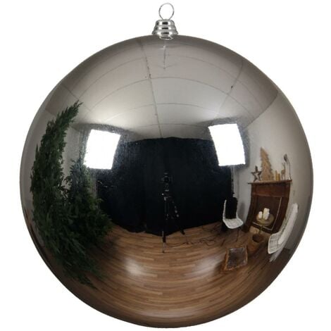 DECORIS Bruchfeste Outdoor XXL Weihnachtskugel Silberfarben Ø 25 cm aus Kunststoff