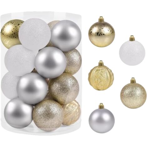 Bruchsichere Christbaumkugeln mit Anhänger Gold Silber Weiß 6 cm 20 Stück