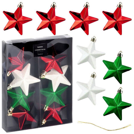 Bruchsichere Christbaumkugeln Sterne rot grün weiß 6,5 cm 8 St.