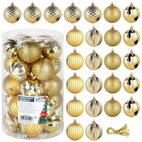 Bruchsichere goldene Weihnachtskugeln 6 cm 25 St.