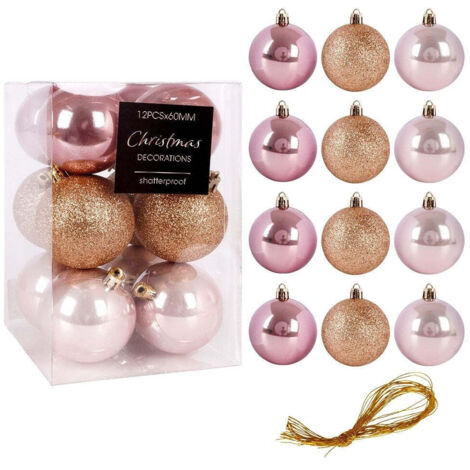 Bruchsichere rosa Christbaumkugeln, 6 cm, 12 Stück.