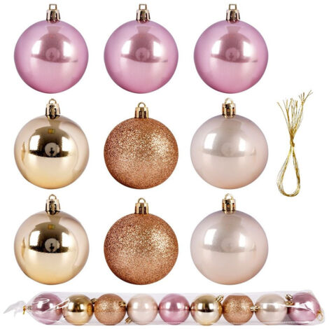 Bruchsichere rosa Christbaumkugeln, 6 cm, 9 Stück.