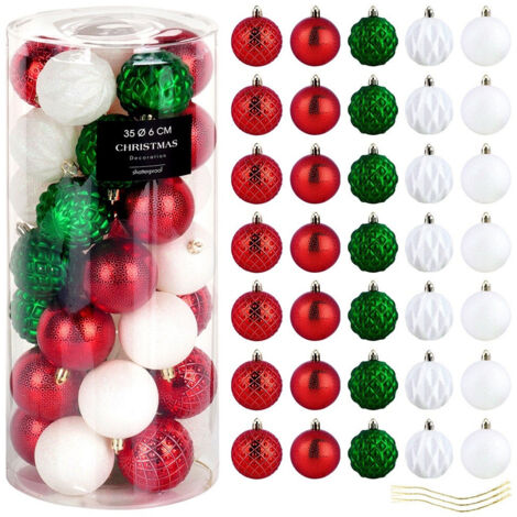 Bruchsichere Weihnachtsbaumkugeln, rot, grün, weiß, Set mit 35 Stück
