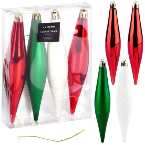 Bruchsichere Weihnachtskugeln Eiszapfen Rot Grün Weiß 15 cm 4 St.