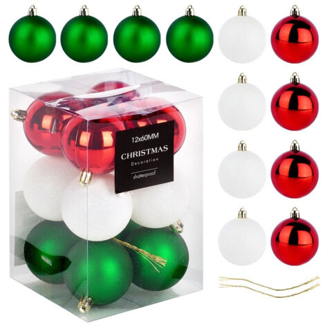 Bruchsichere Weihnachtskugeln rot grün weiß 6 cm 12 St.