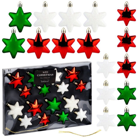 Bruchsichere Weihnachtskugeln Sterne rot grün weiß 6/5 cm 16 St.
