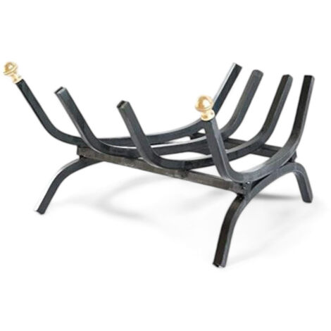 Brucialegna in ferro battuto nero per camino con pomoli in ottone 50 cm robusto e decorativo