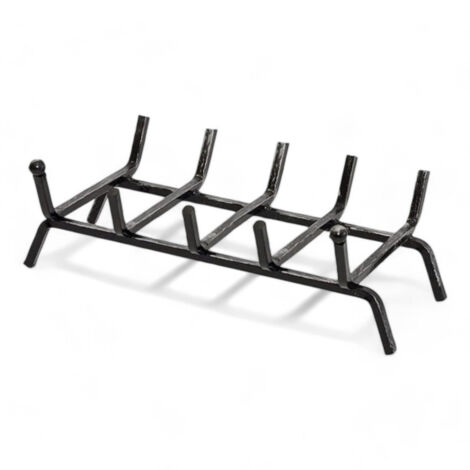 Brucialegna in ferro battuto verniciato per camino con design a sfera e cinque barre dimensioni 50x30x15 cm resistente ed elegante