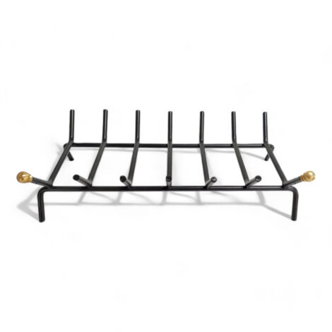 Brucialegna rettangolare ferro battuto nero con pomoli in ottone 7 barre ideale per camino cm 55x35x16h robusto e elegante