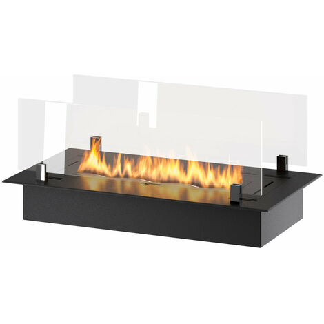 Bruciatore a Bioetanolo da Incasso 60x32x15 cm Insert Slim 600 Nero con Vetro