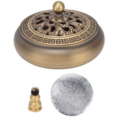 Bruciatore di incenso in bronzo antico con coperchio, ignifugo, con interno in cotone, ideale per decorare la casa e come regalo artigianale.