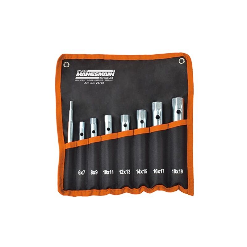 Brüder Mannesmann - werkzeuge M26708 jeu de 8 clés à pipe, argent, noir, orange