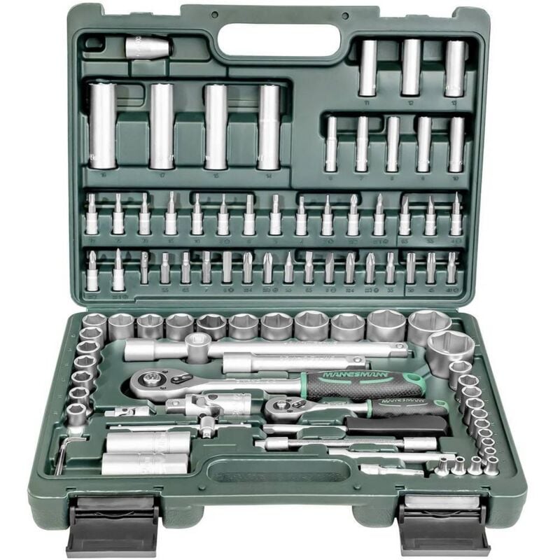 Brüder Mannesmann - Jeu de clés à douille métrique 1/4 (6.3 mm), 1/2 (12.5 mm) 94 pièces M98410
