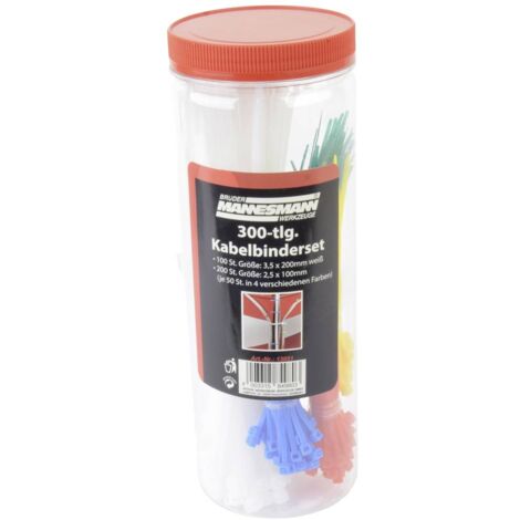 Brüder Mannesmann M13051 Fascetta per cavi 100 mm, 200 mm Bianco, Rosso, Verde, Giallo, Blu 300 pz.