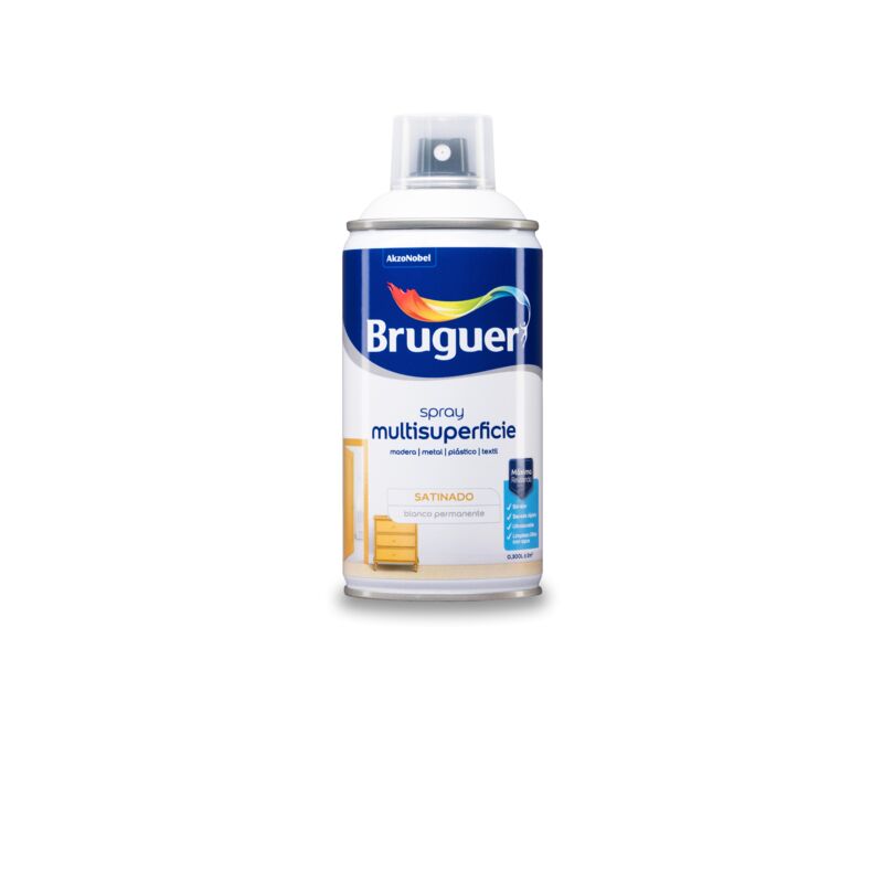 Bruguer - Acrylic Multisuperficie Esmalte al agua en Spray Satinado Blanco Permanente 300 ml