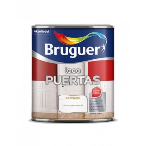 BRUGUER pintura laca puertas blanco permanente 0.75l lata , Pintura Laca puertas blanco permanente 0,75L Laca satinada al agua especialmente formulada para renovar puertas y mu