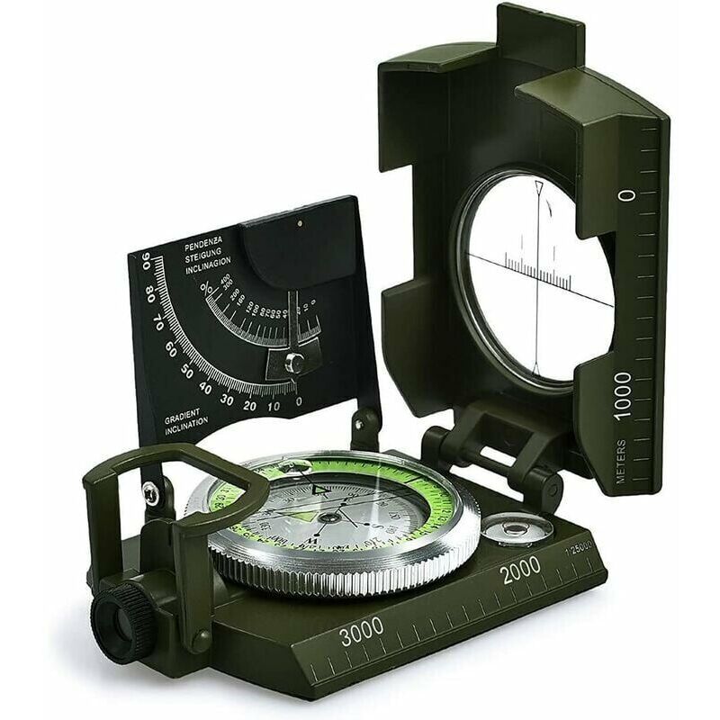 Brújula militar profesional, brújula de metal impermeable IP65 Brújula de puntería fluorescente equipada con clinómetro con bolsa de transporte para