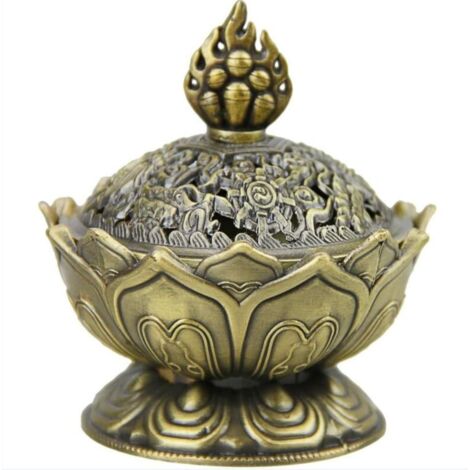 Brûle-Encens Lotus Encensoir Vintage Mini Brûleur d'Encens Bouddha en Alliage Bronze Brûleur à Arôme Support Poêle Bol Boîte Fumée d'Encens Cadeaux d'Anniversaire/Noël Décoration de Bureau et Maison