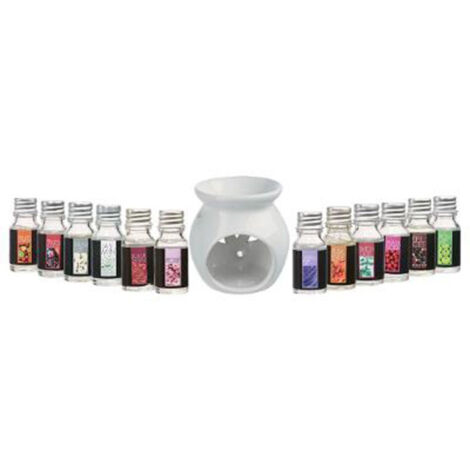 Brûle-Parfum & 12 Flacons d'Huiles 10ml Blanc