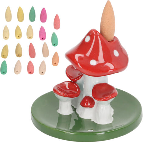 Brûleur à Encens Champignon avec 20 Cônes, Décoration Zen pour Maison et Bureau
