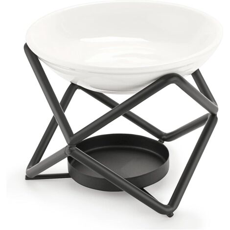 Brûleur à huile décoratif en métal avec bol en céramique, brûleur à bougie parfumée pour la décoration intérieure, noir