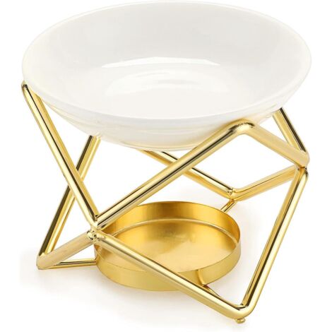 Brûleur à huile décoratif en métal avec bol en céramique, brûleur de bougie parfumée décoratif pour la maison, doré