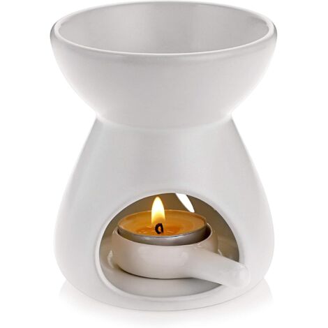 Brûleur à huile en céramique, diffuseur d'arômes, brûleur décoratif pour cire fondue avec petite cuillère à bougie (blanc)
