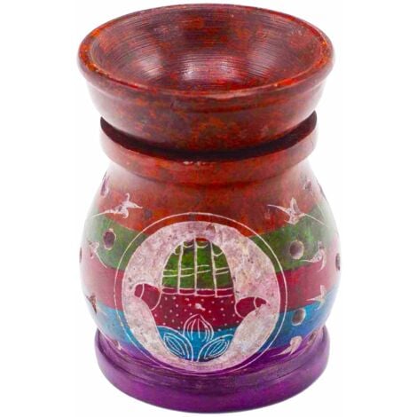 Brûleur à huile en pierre ollaire 10 cm - Hamsa - Cinq couleurs- Vendu par 1
