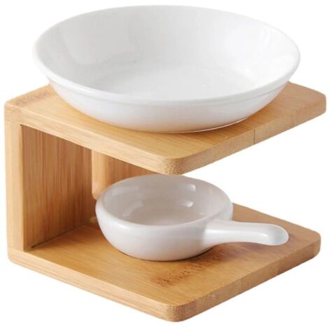 Brûleur à Huile Essentielle en Bois Demi-lune avec Grand Plateau Blanc, Lampe d’Aromathérapie pour Bougie Chauffe-plat