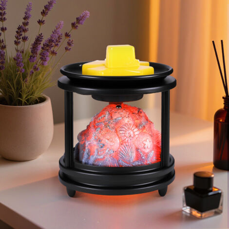Brûleur à Parfum Électrique 3 en 1, Lampe Aromatique avec LED Effet Feu de Camp, Compatible Cires et Huiles Essentielles - pour Décoration et Cadeau - Motif corail