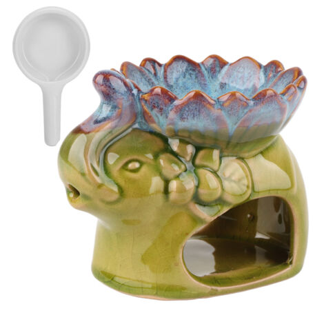 Brûleur d'aromathérapie en céramique avec support bougie - Décoration verte pour huiles essentielles