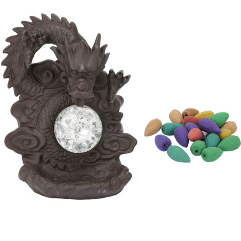 Brûleur d'encens à reflux Dragon en porcelaine rouge avec LED, décoration créative pour la maison