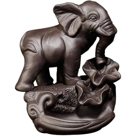 Brûleur d'encens à reflux en forme d'éléphant en argile violette