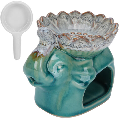 Brûleur d'encens en céramique pour huiles essentielles, brûleur d'arômes avec support bougie bleu - Décoration apaisante