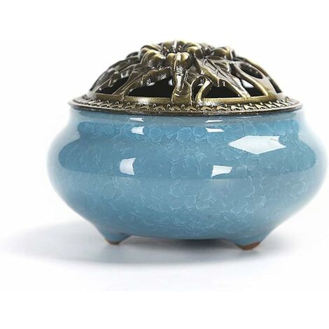 Brûleur D'encens en Céramique, Style Classique Brûleur D'encens avec Porte-encens en Laiton Calebasses et Couvercle en Métal, Accessoire Décoratif pour la Maison(A)