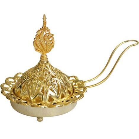 Brûleur d'Encens en Métal, Brûleur d'Encens Arabe, D'encens Vintage Encens Brûleur, Mini Fumée Alliage Brûleur Cône Encensoir pour Les Ornements de Décoration Dorés de Bureau à Domicile