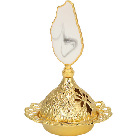 Brûleur d'encens en métal design pour bureau, aromathérapie, salon ou chambre, compact avec couvercle.